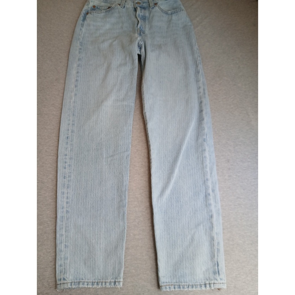 Levis Premium 501 81 Jeans 28x31 Pinstripe Womens Button Fly Preppy Retro